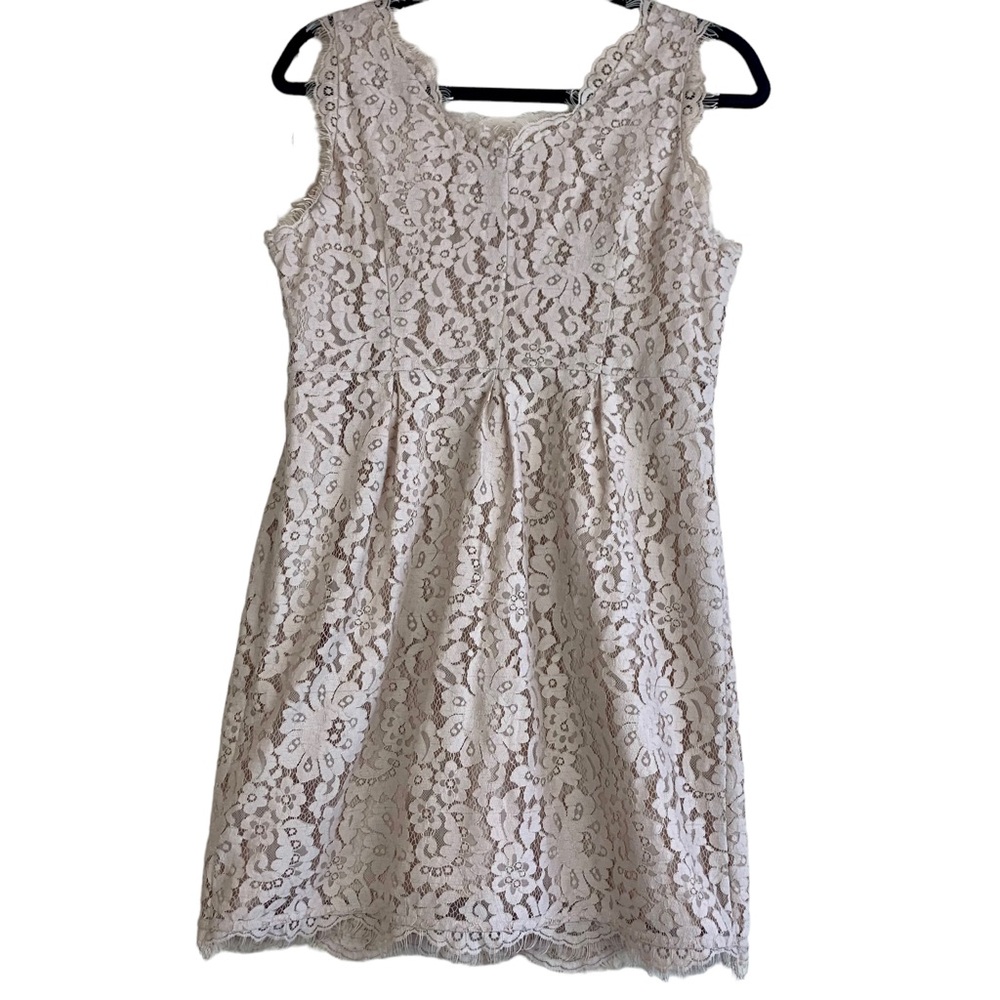 Joie Rori Lace Fringe Mini Dress Mushroom Tan Champage - Picture 14 of 14